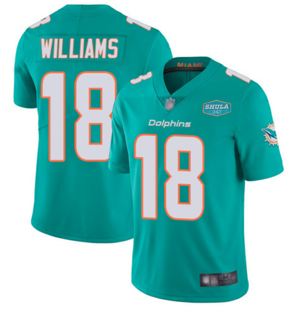 Men's Miami Dolphins #18 Preston Williams Aqua With 347 Shula Patch 2020 NFL Vapor Untouchable Limited Stitched Jersey Men's Miami Dolphins #18 Preston Williams Aqua With 347 Shula Patch 2020 NFL Vapor Untouchable Limited Stitched Jersey